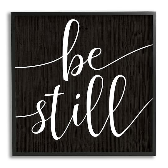 Stupell Industries Be Still Family Phrase Minimal Calligraphy Black Framed Wall Art